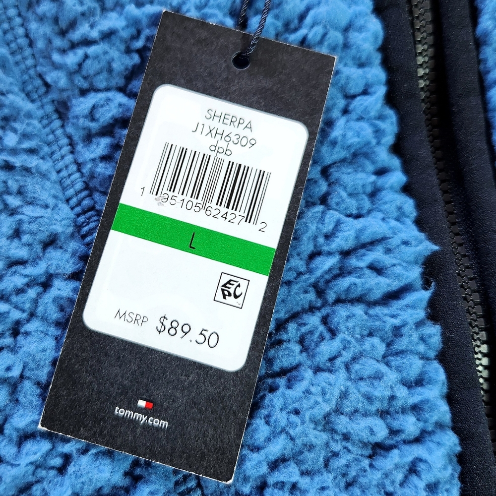 NWT Tommy Hilfiger Sherpa Pullover Hoodie Sweatshirt Blue | Women’s Size Large - Picture 10 of 13
